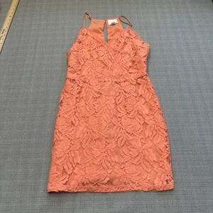 Greylin Peach Coral Lace Halter‎ Dress size Medium Cocktail Wedding Guest Party